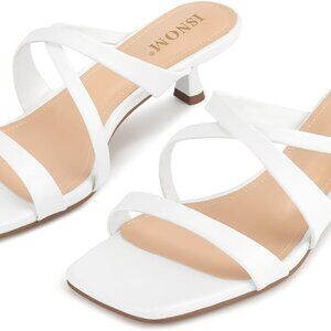 Nude Kitten Heels for Women Strappy Slip On Square Toe Day-Night Style